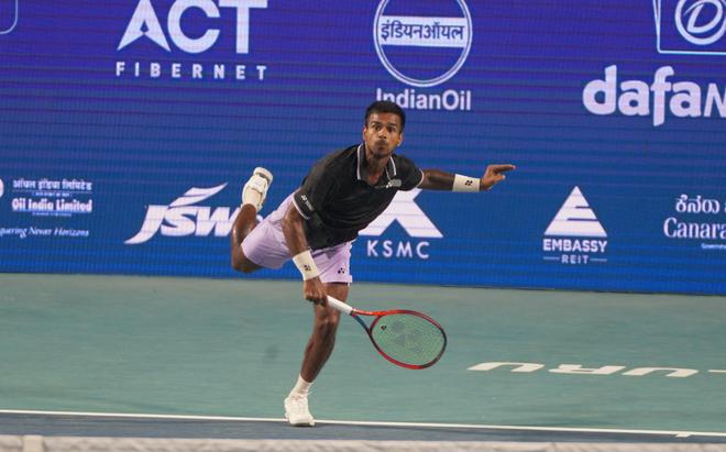 Sumit Nagal in action at the Bengaluru Open.