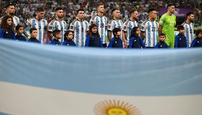 Argentina players line up prior to the Qatar 2022 World Cup Group C football match between Argentina and Mexico at the Lusail Stadium.