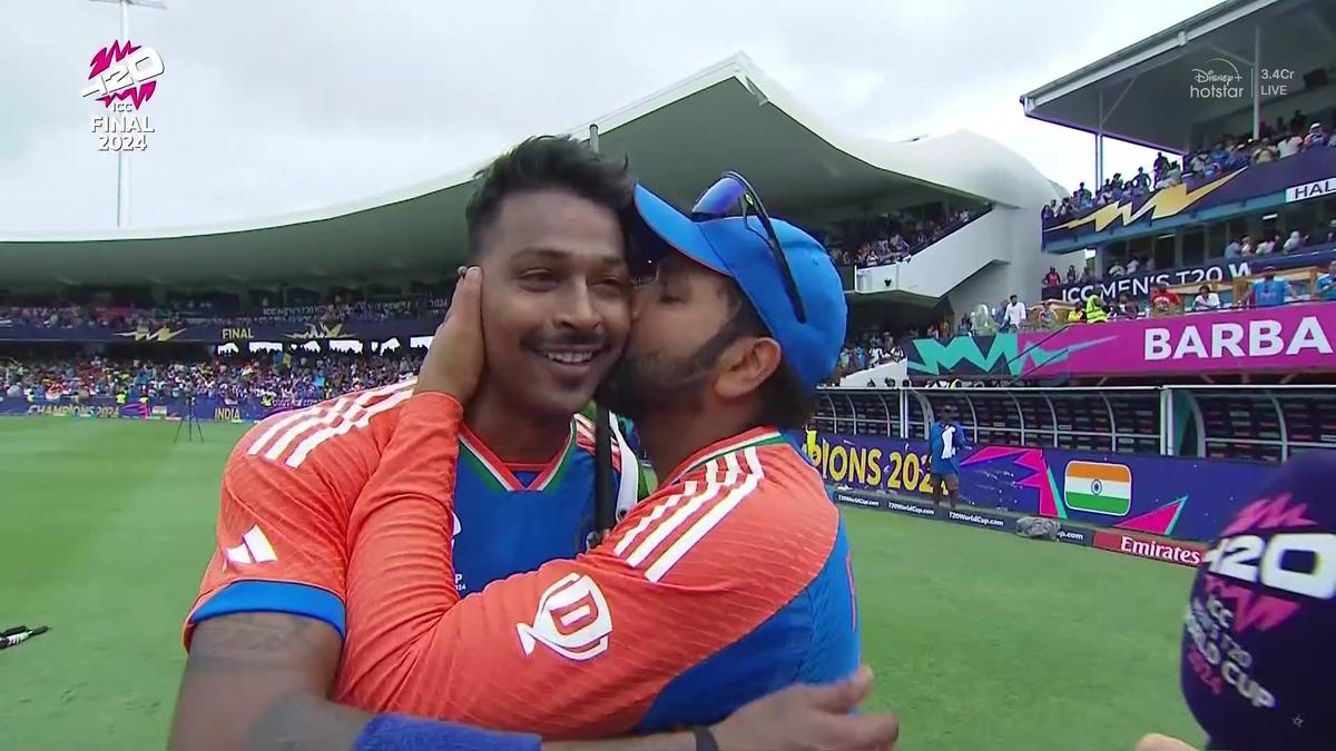 Rohit Sharma kisses Hardik Pandya in emotional moment after India wins T20  World Cup 2024 - Sportstar