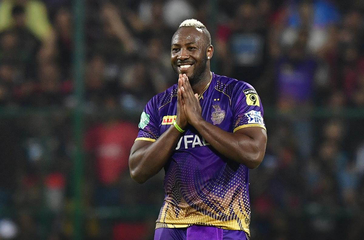 FILE PHOTO: Kolkata Knight Riders’ Andre Russell celebrates after taking a wicket during Indian Premier League 2023 (IPL 2023) match between Royal Challengers Bangalore (RCB) and Kolkata Knight Riders.