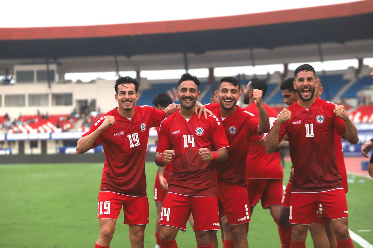 Source of Happiness: Lebanese football team celebrates their thumping victory over Vanuatu in the Intercontinental Cup on Friday.