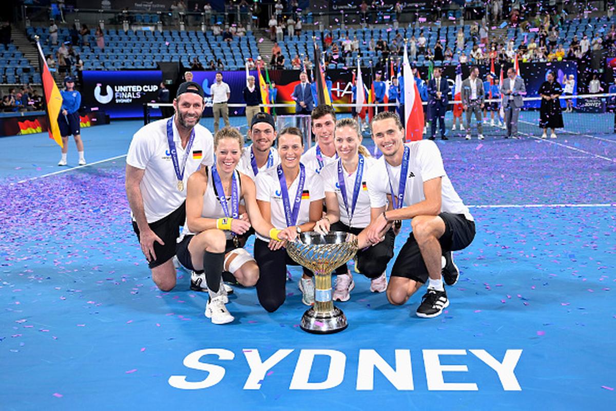 Germany with the United Cup trophy after beating Poland 2-1 in the final in Sydney.