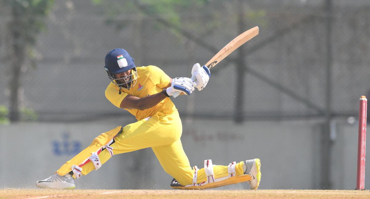 Sai Sudharsan marcou 42 bolas 64 para Tamil Nadu em uma causa perdida contra Jharkhand em seu jogo SMAT em Ahmedabad.