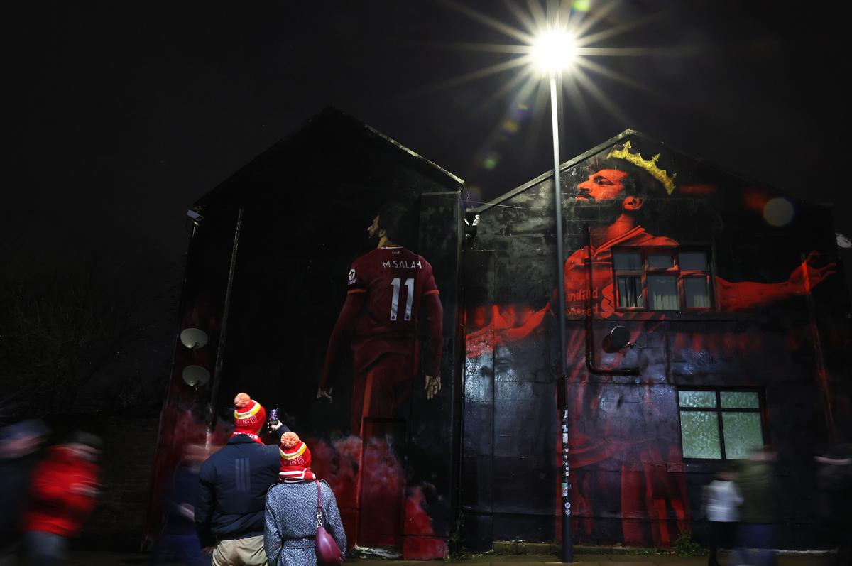 The Pharaoh of Merseyside: A mural of Mohamed Salah painted on the side of a house in Liverpool. The Egyptian enjoyed a hero’s status at Liverpool football club.