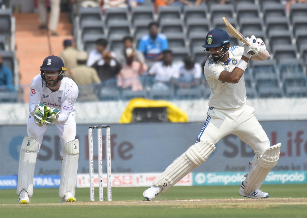 India’s K L Rahul plays a shot during the 1st Test Match against England at Rajiv Gandhi International Cricket Stadium in Hyderabad. 