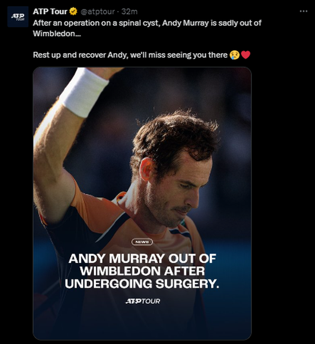 ATP has deleted the post in which it announced that Andy Murray will not play at Wimbledon this year.