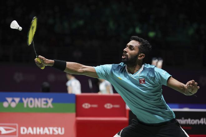 India’s H. S. Prannoy in action against Angus Ng Ka Long during the men’s singles semifinal match at the Malaysia Masters badminton tournament.