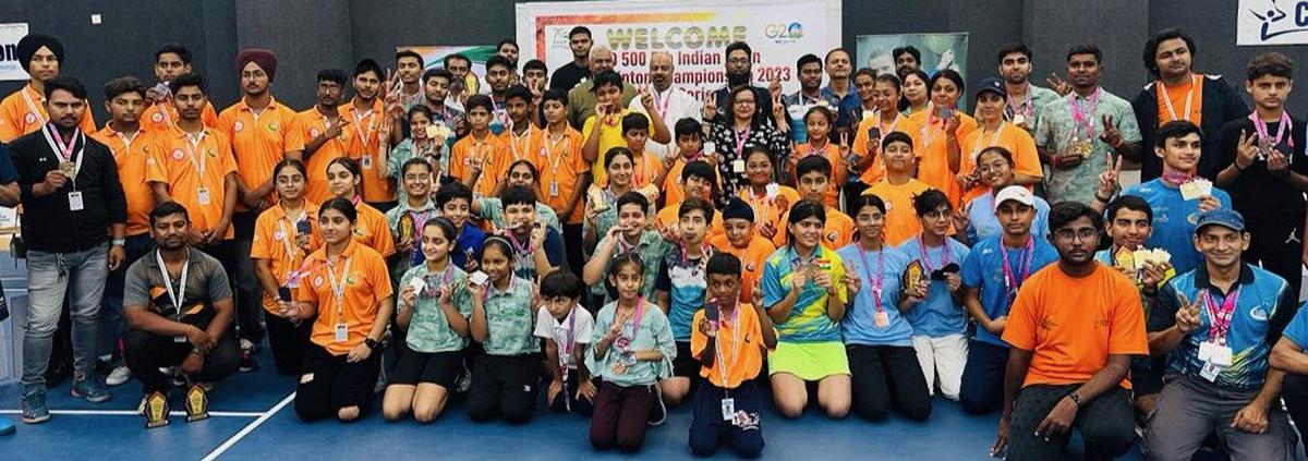 Champions and runners-up of the 5th Indian Open Crossminton Championship at Gaurs International School, Greater Noida, on Sunday.