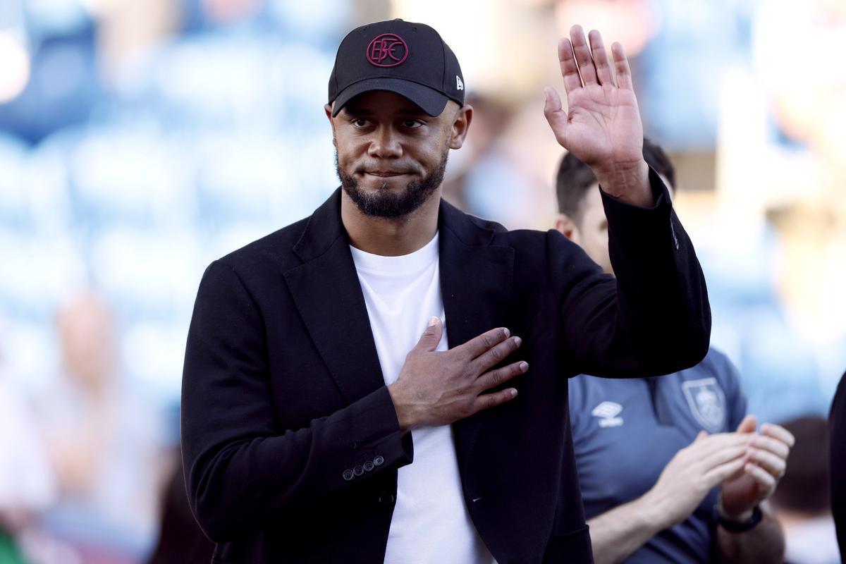 Burnley manager Vincent Kompany gestures, after the English Premier League match between Burnley and Nottingham Forest.