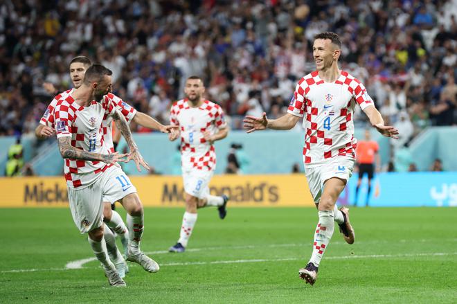 Ivan Perisic of Croatia celebrates after scoring the team’s first goal during the FIFA World Cup Qatar 2022 Round of 16 match between Japan and Croatia at Al Janoub Stadium on December 05, 2022 in Al Wakrah, Qatar.