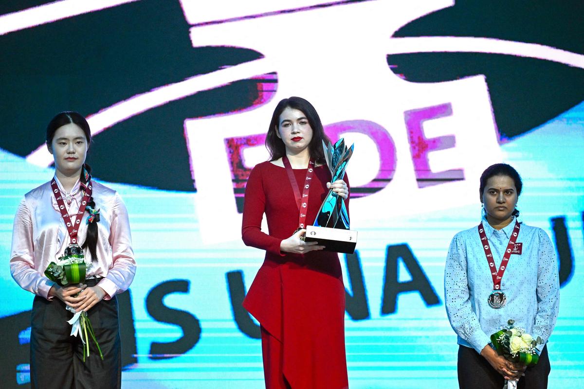 Koneru Humpy (right) had won the gold at the World Rapid Championship in 2024 but had to settle for a bronze this time.