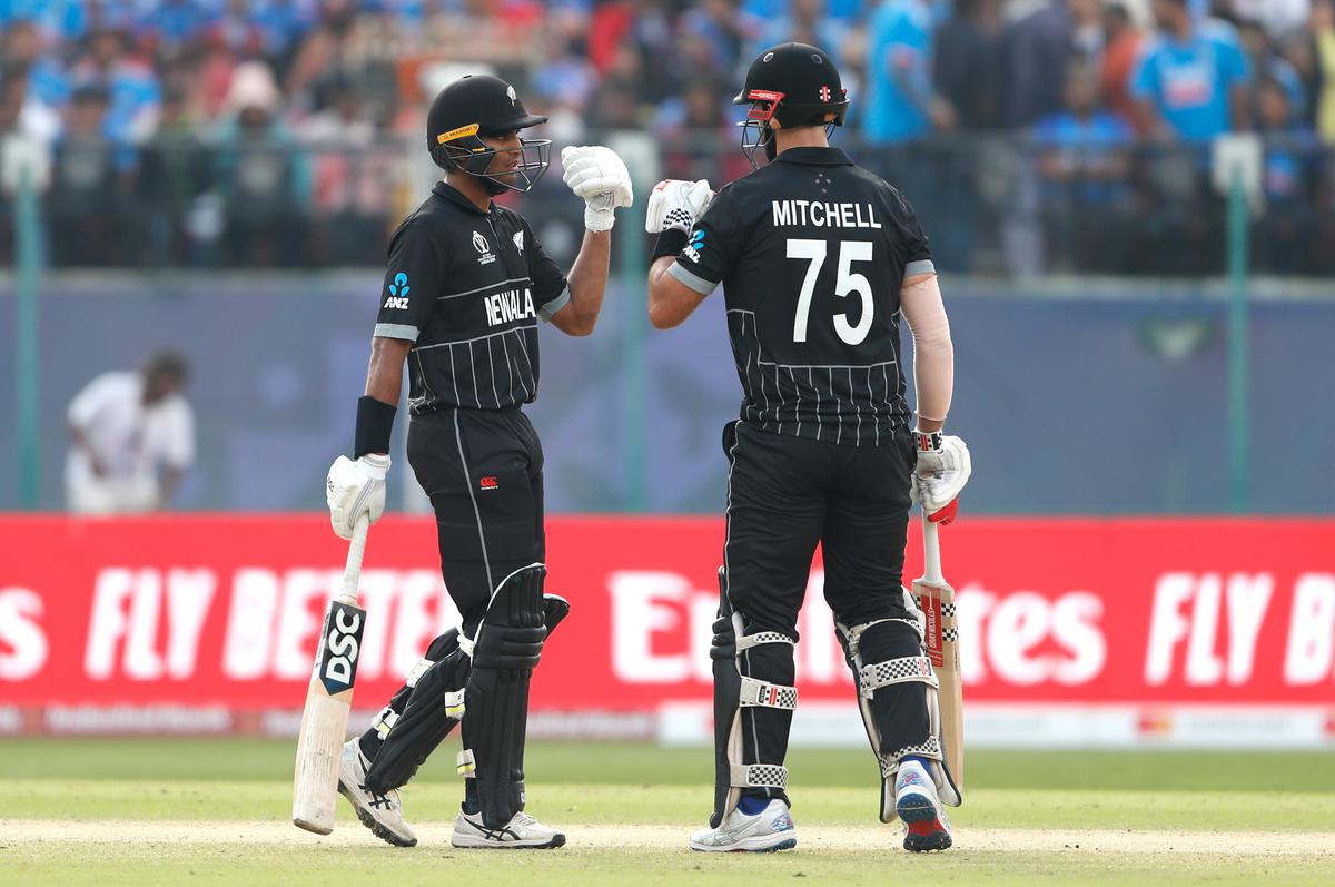 Daryl Mitchell and Rachin Ravindra of New Zealand seen during the recently concluded ODI World Cup in India
