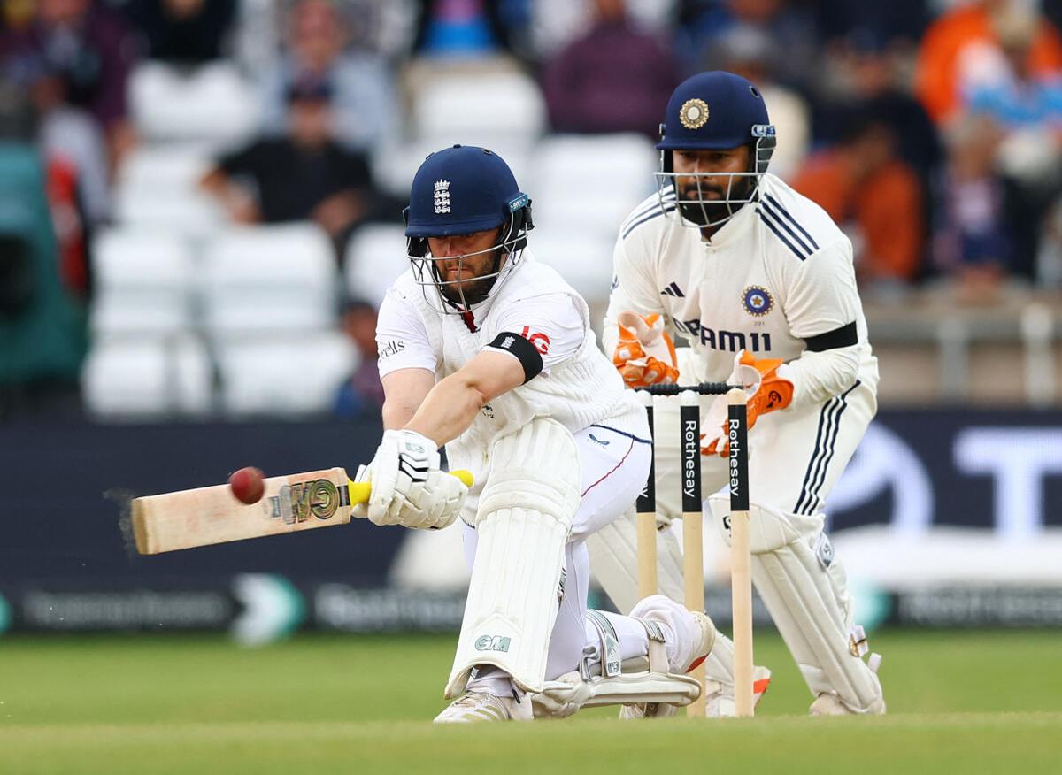 England’s Ben Duckett hits a six. 