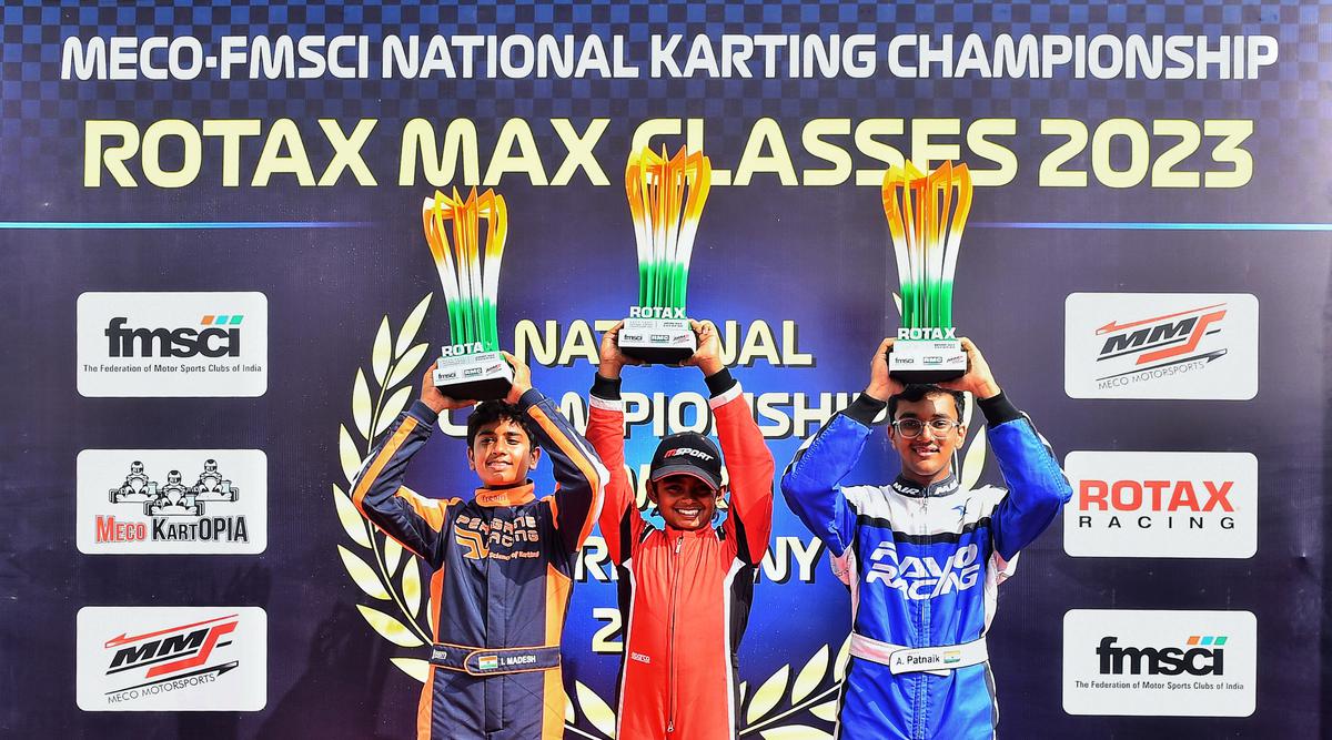 National champions (Left to Right) - Ishaan Madesh (Junior Max), Rivaan Dev Preetham (Micro Max) and Aditya Patnaik (Senior Max).