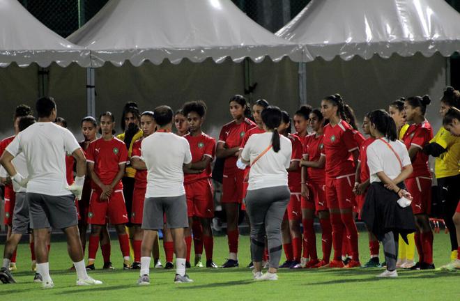 Morocco team players are seen on their training session on the eve of the match against India in the FIFA U-17 Women’s world Cup 2022 in Bhubaneswar.