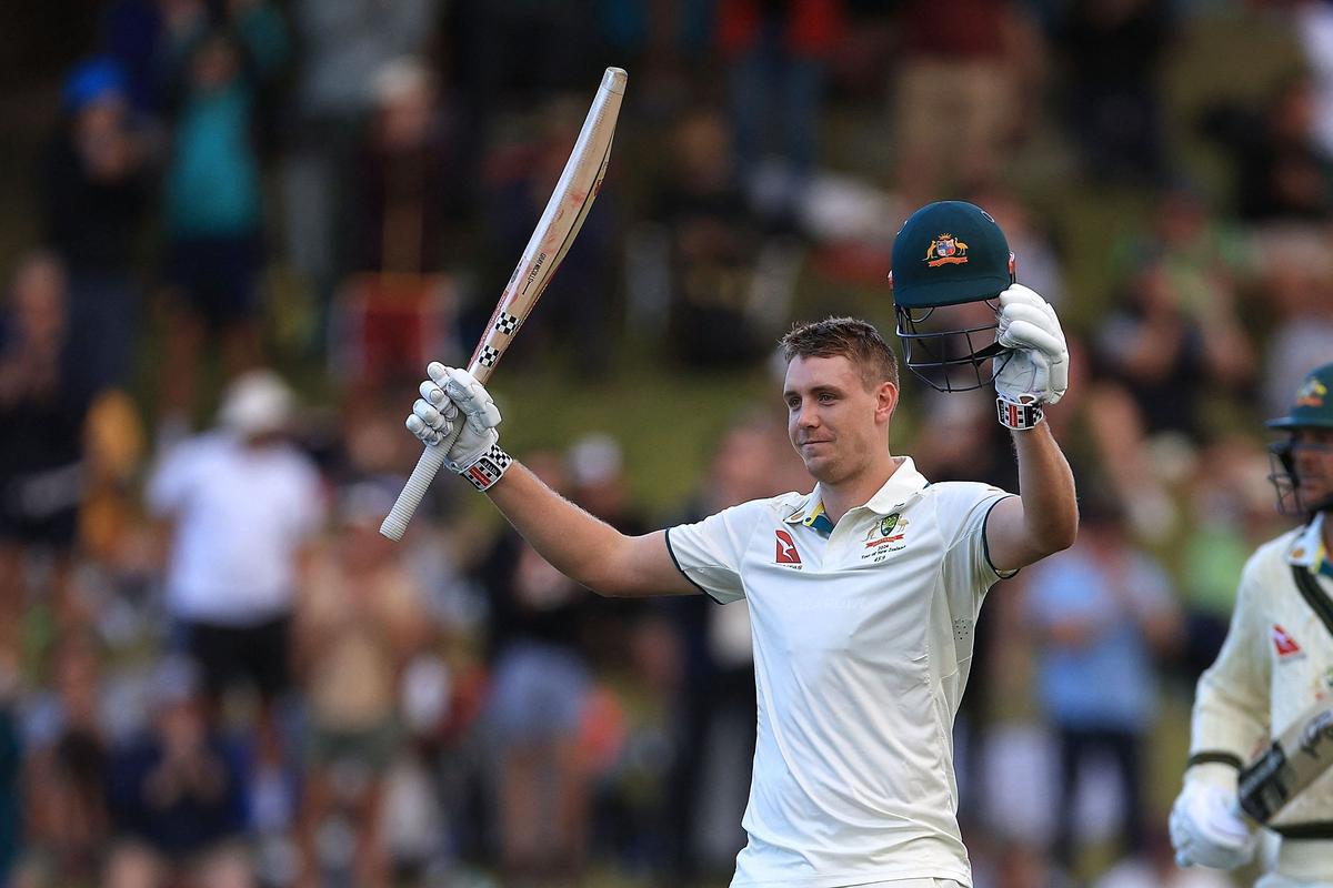 Australia’s Cameron Green celebrates his century against New Zealand. 