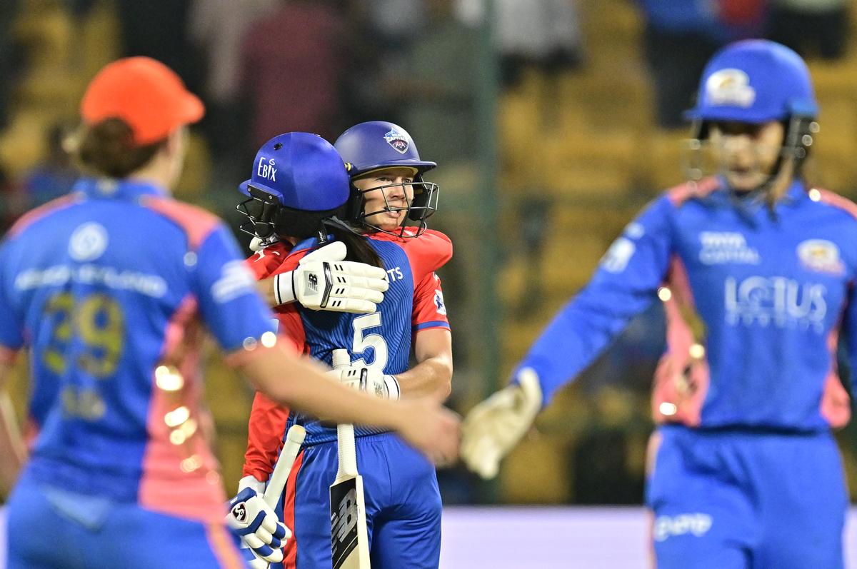 DC’s Meg Lanning, celebrates after winning, during the Women’s Premier League (WPL) 2025 match between Delhi Capitals (DC) and Mumbai Indians (MI), M. Chinnaswamy Stadium, in Bengaluru on February 28, 2025.