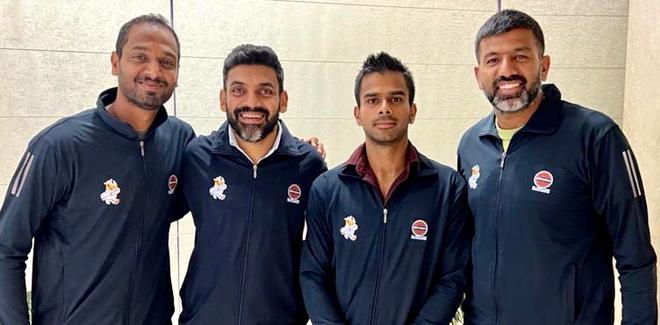 Photo of Champion Indian Oil team, Ramkumar Ramanathan, Diivj Sharan,
Sumit Nagal and Rohan Bopanna. 
