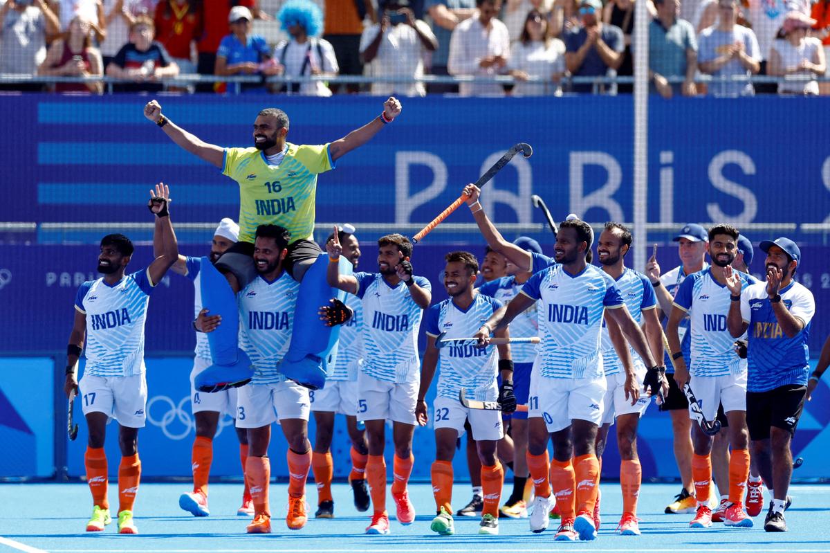 File photo: Indian men’s hockey team celebrates after winning the bronze medal at the Paris Olympics.