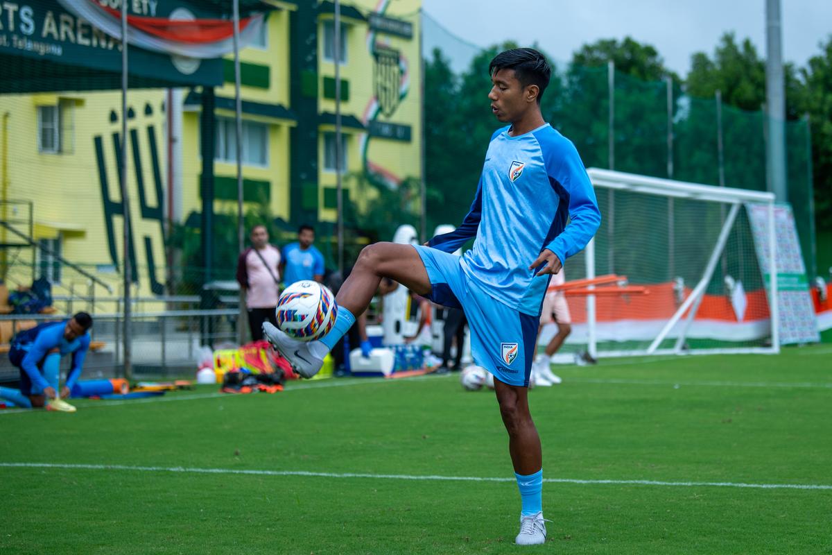 Chinglensana Singh in training ahead of the Intercontinental Cup 2024 opener in Hyderabad.