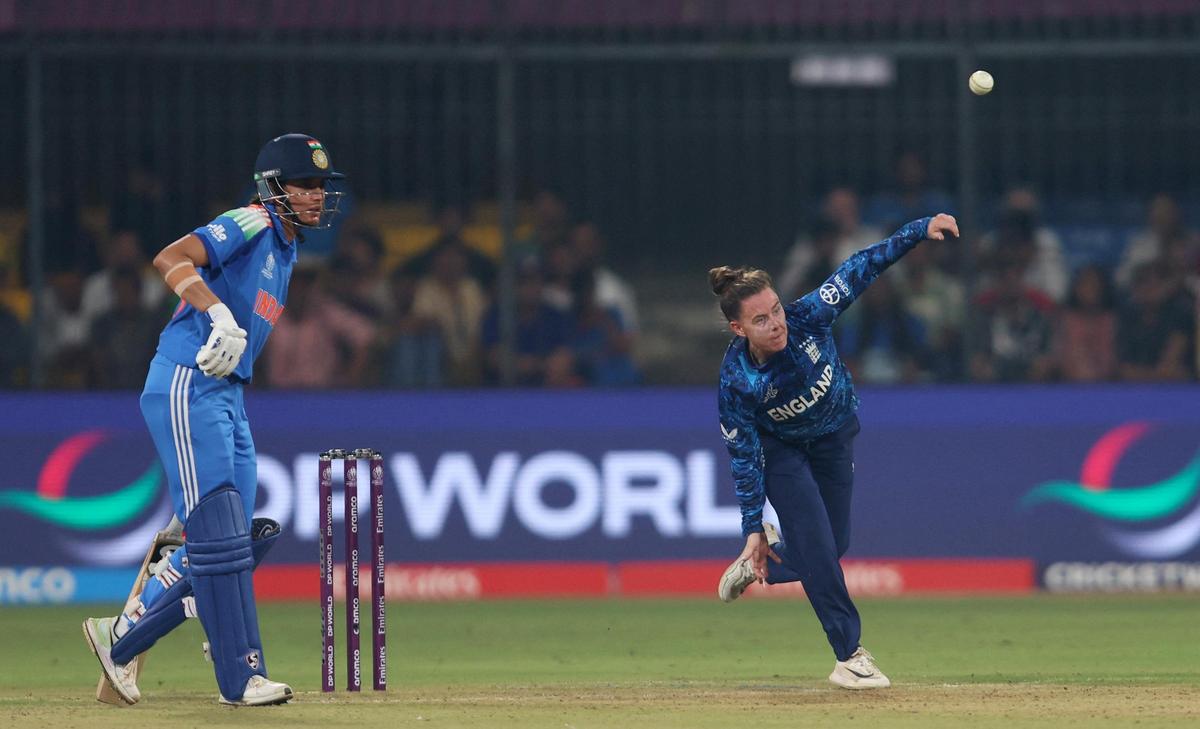 Linsey Smith in action against India at the World Cup. 