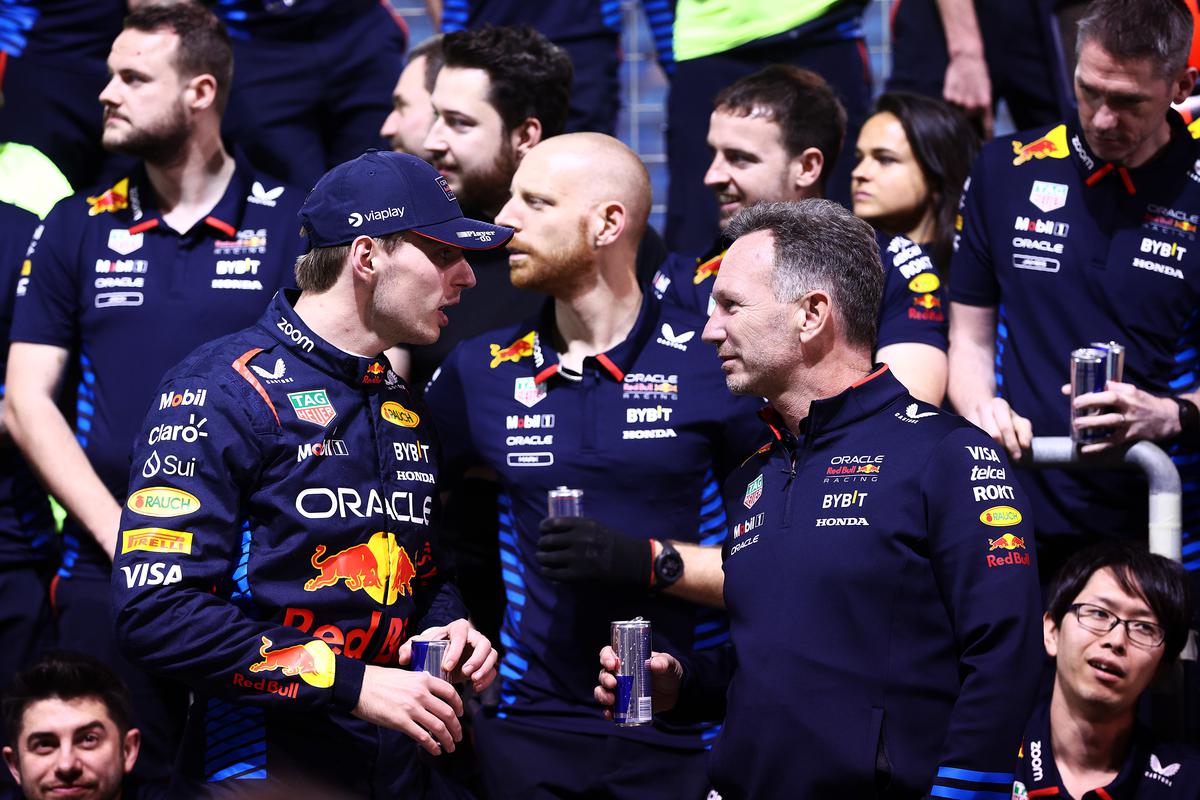 Trouble in paradise?: The Horner (R) fiasco has fuelled speculations that Verstappen (L) could leave Red Bull and join Mercedes following Hamilton’s decision to join Ferrari in 2025.