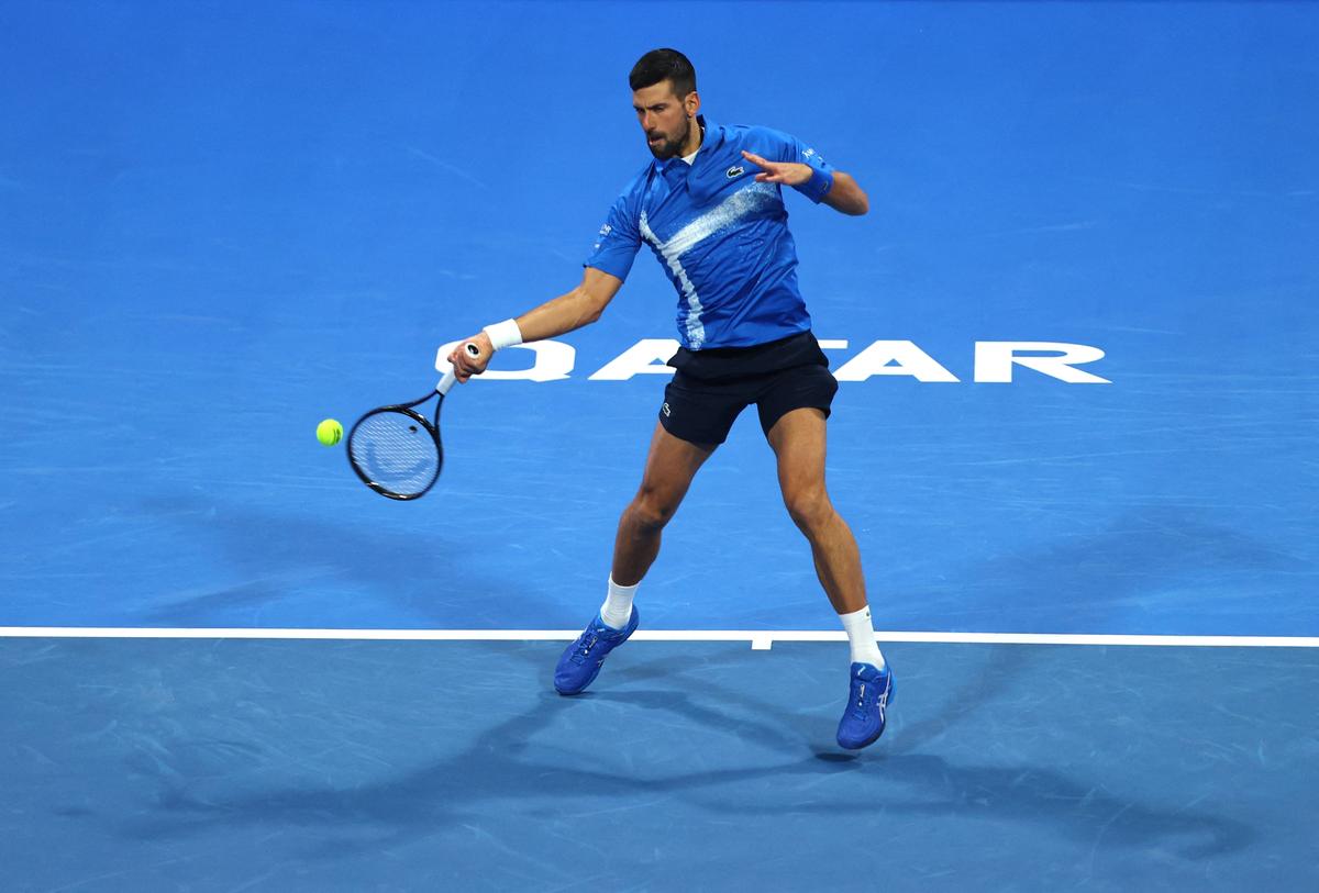 Serbia’s Novak Djokovic in action during his round of 32 Qatar Open match against Italy’s Matteo Berrettini. 