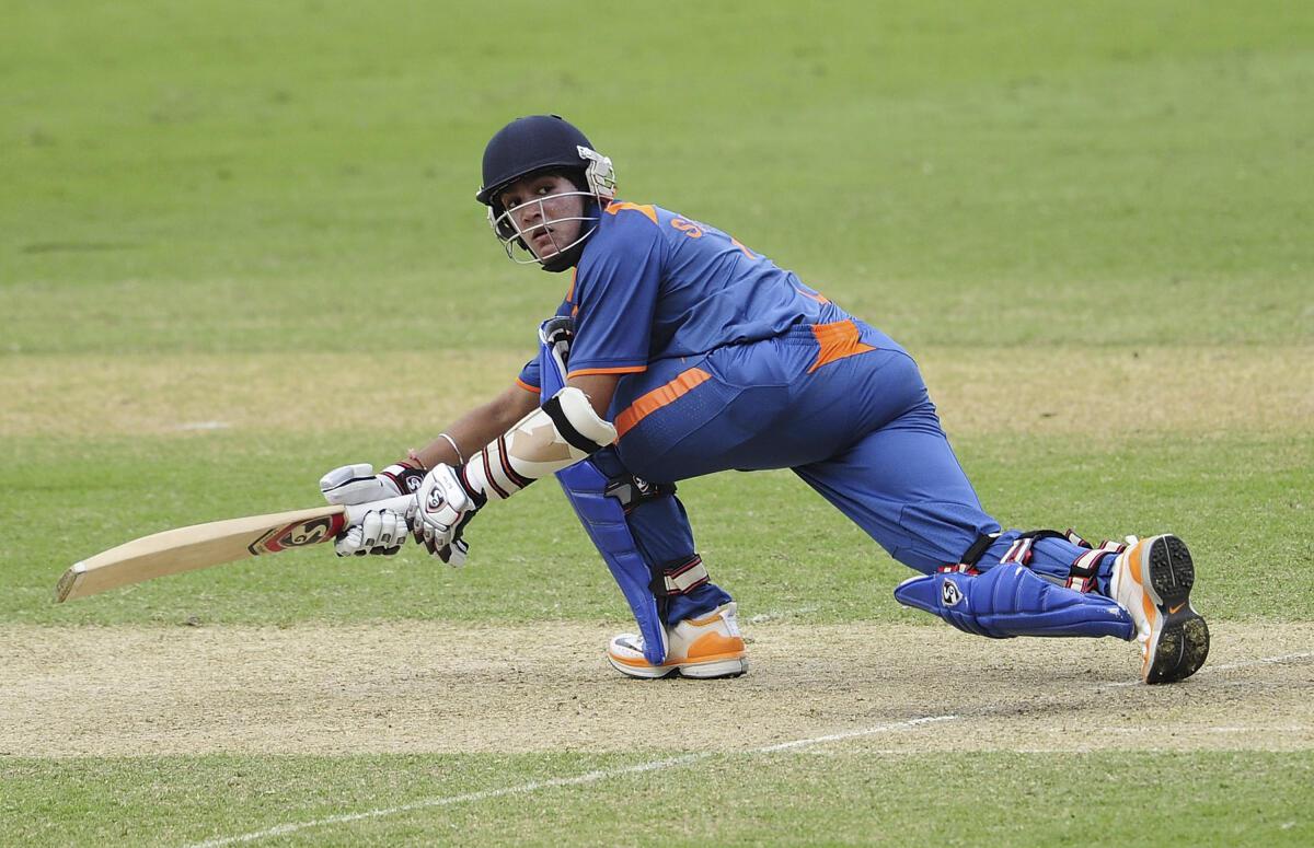 Smit Patel of India bats against Australia in the ICC U-19 Cricket World Cup final in Townsville. 