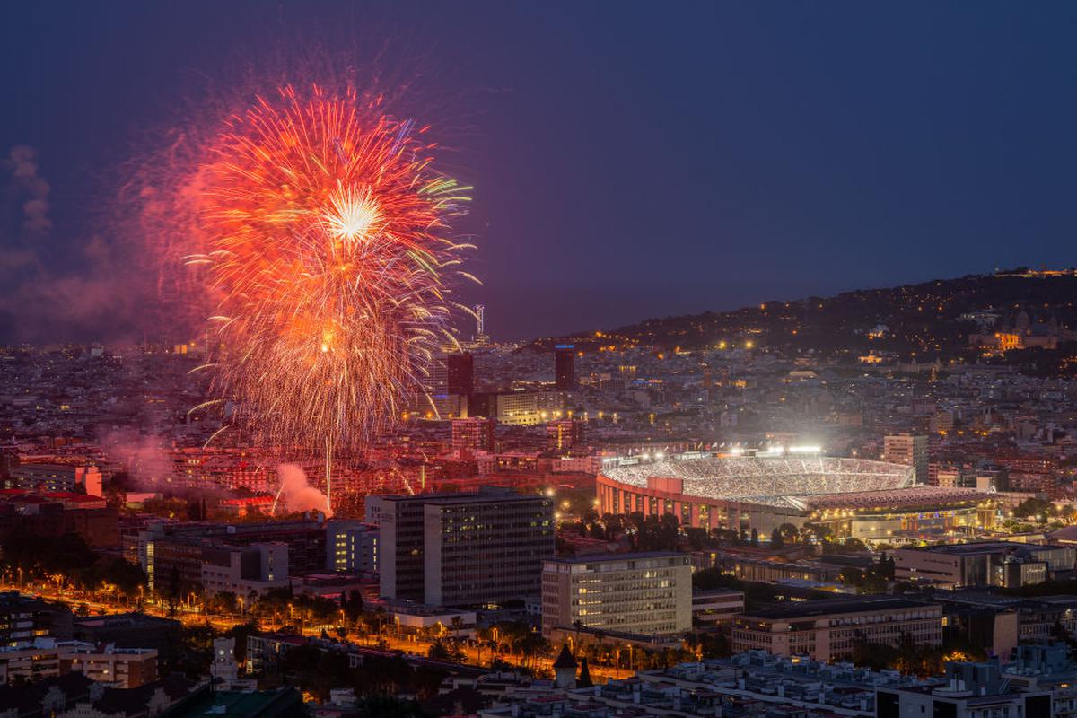 Fireworks light up the London skyline over the Spotify Camp Nou during the farewell after the last match at the stadium ahead of the remodelling works.