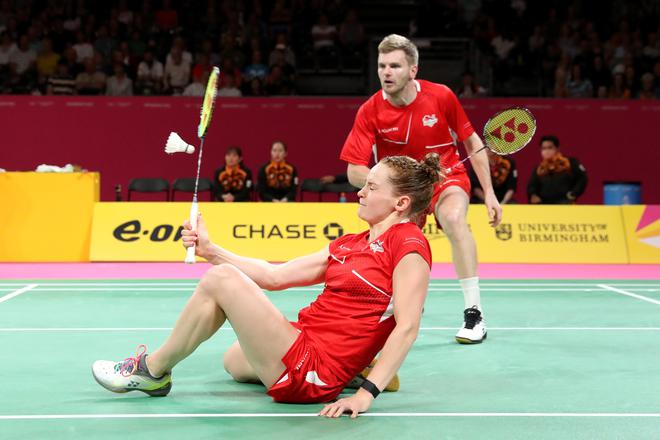 Lauren Smith of England competes during the Mixed Team semifinal against Malaysia on Monday. 