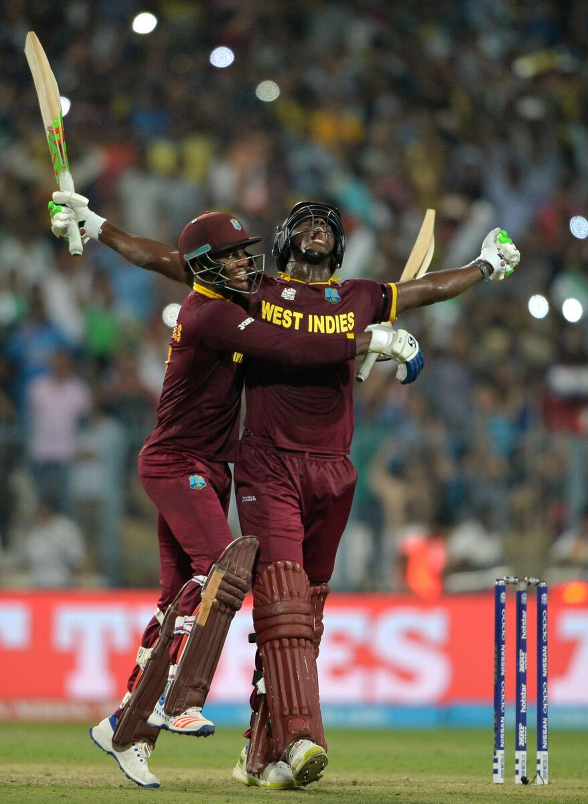 Brathwaite sent successive deliveries soaring into the stands at Eden Gardens in Kolkata to seal the chase of 156.