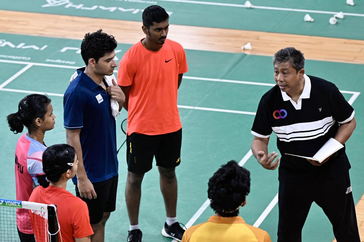 Indonesian badminton coach Agus Dwi Santoso training youngsters at the Game Fit Academy in Bengaluru.