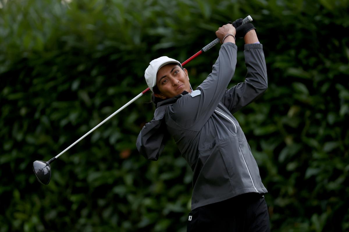 Aditi Ashok of India tees off on the 10th hole during the second round of the Amundi Evian Championship at Evian Resort Golf Club.