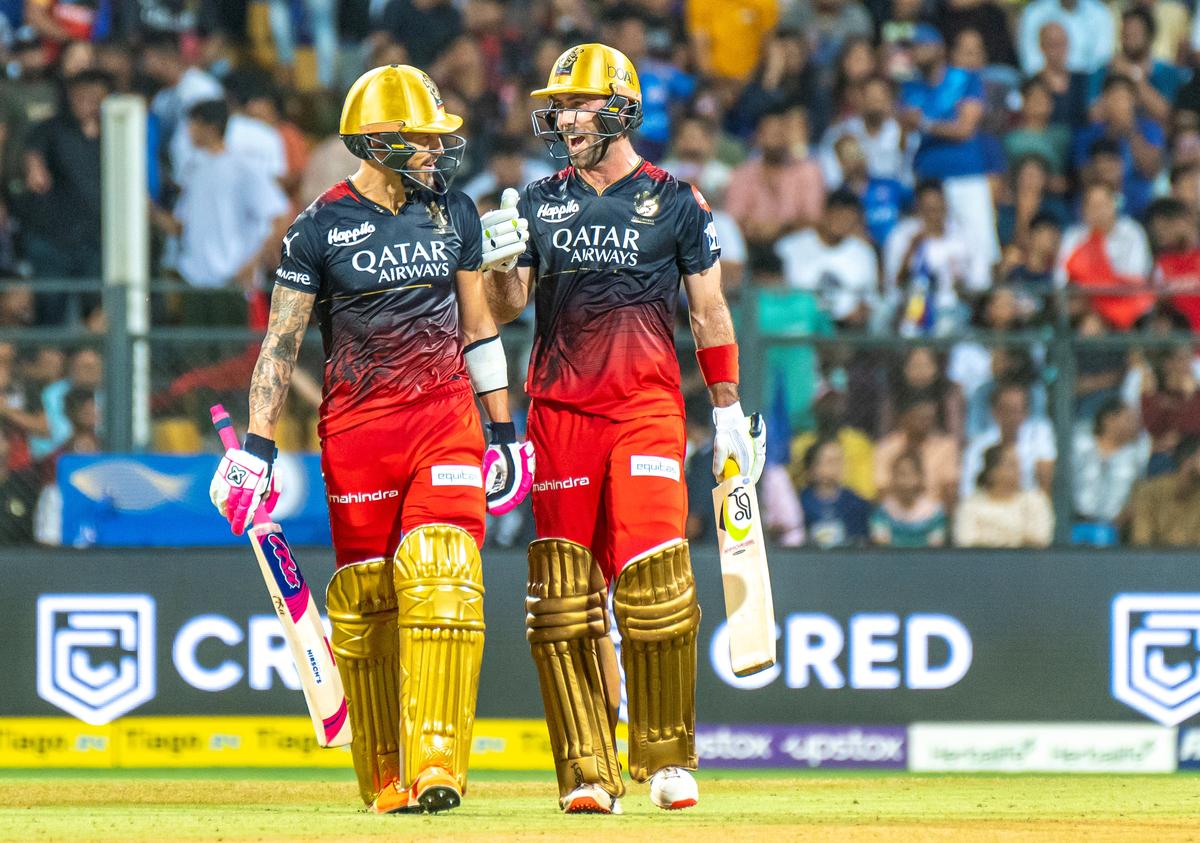 FILE PHOTO: RCB’s Glenn Maxwell and Faf Du Plessis during the IPL match between Mumbai Indians and Royal Challengers Bangalore at Wankhede Stadium in Mumbai.