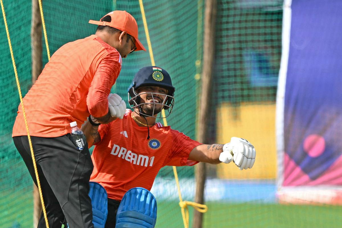 India’s Ishan Kishan (right) during the practice session.