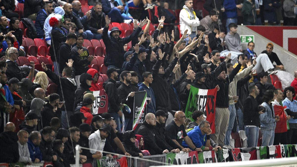 Italy fans turn their backs during Israel national anthem before Nations League match in Hungary