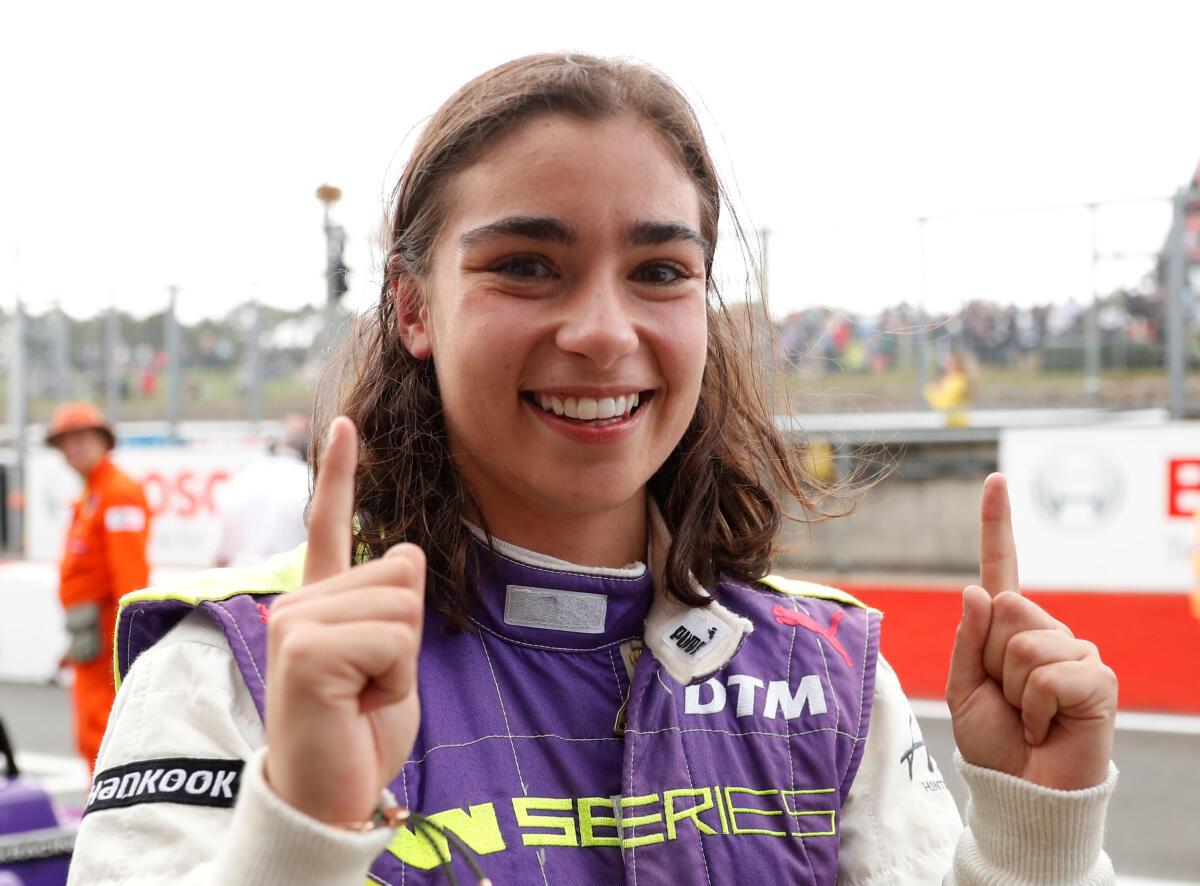 FILE PHOTO: Jamie Chadwick of Great Britain celebrates winning the W Series championship in 2019. 