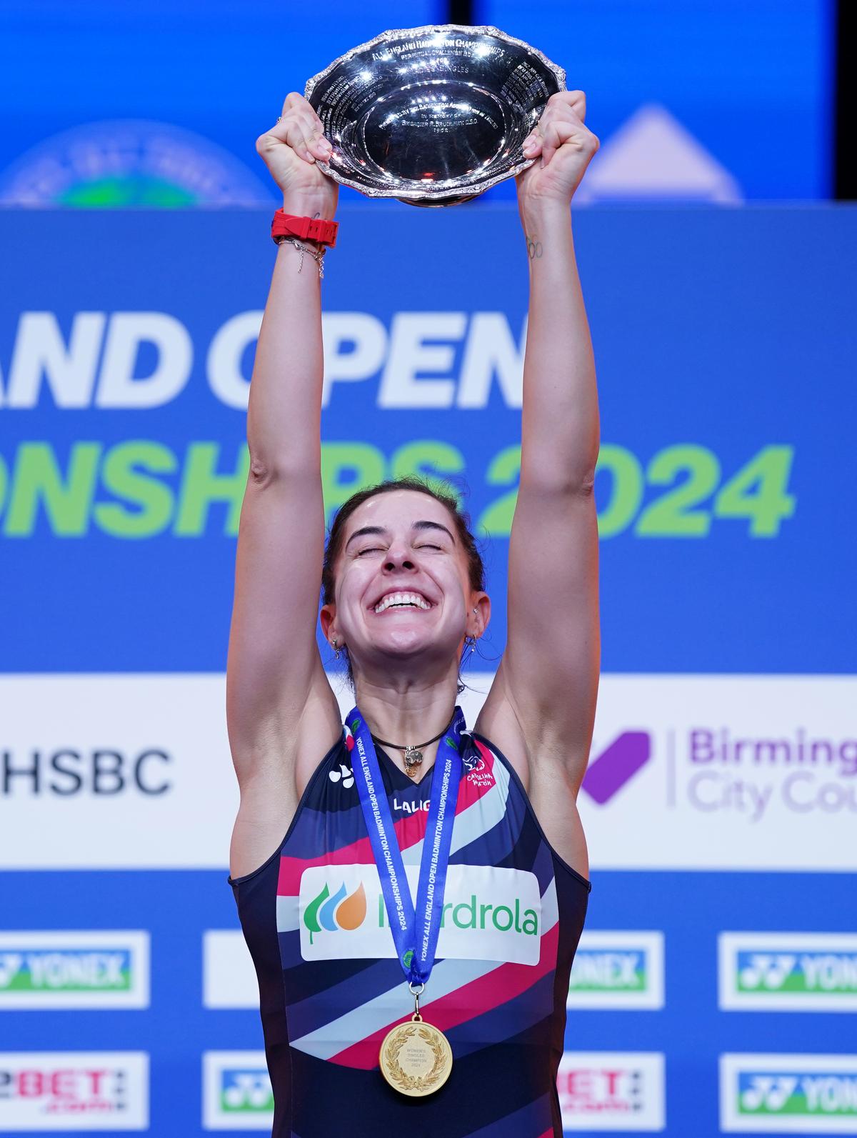 Spain’s Carolina Marin clinched her second All England Open title, ending a nine-year gap since her first win.