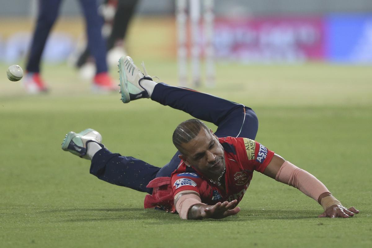 A big miss: Punjab Kings’ captain Shikhar Dhawan injured his shoulder during Punjab Kings’ match against Sunrisers Hyderabad on April 9.