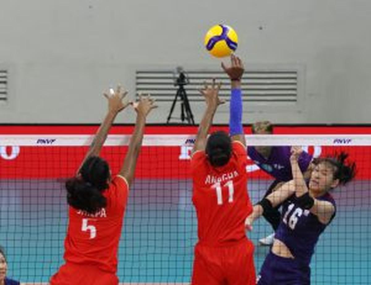 Indian women in action against Chinese Taipei during the Pool A match of the 2024 AVC Challenge Cup for Women. 