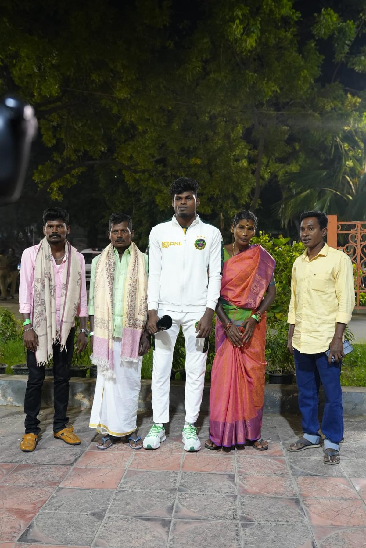 Sudhakar with his family after a Pro Kabaddi League match in Chennai