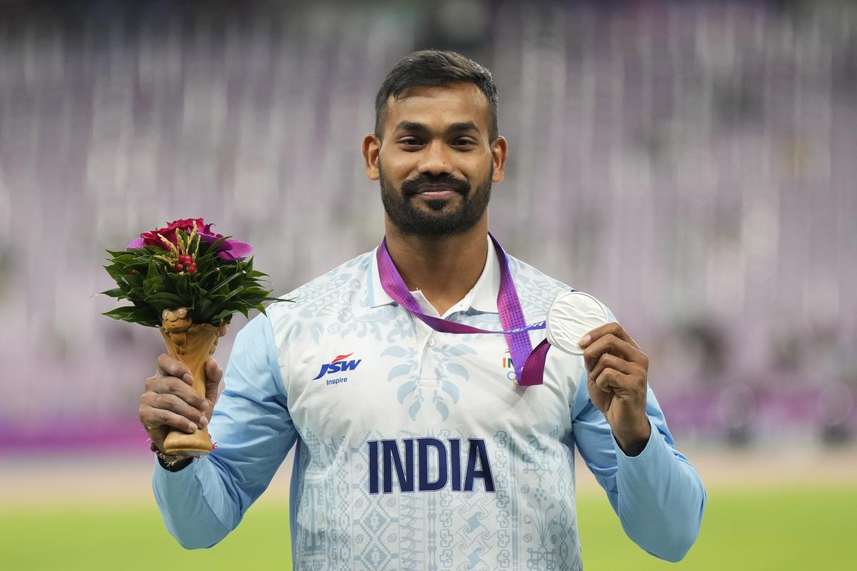 India’s Kishore Kumar Jena won silver medal in men’s javelin throw at the Asian Games in Hangzhou.