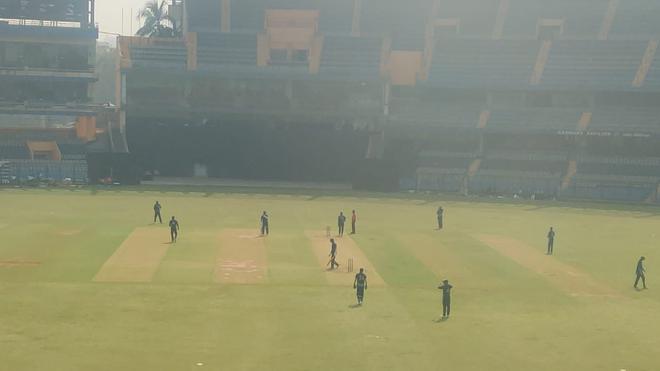 Action between Madhya Pradesh and Odisha at the Wankhede Stadium in Mumbai. 