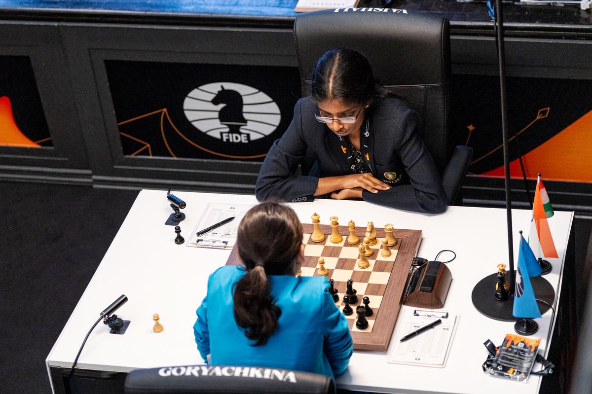 R. Vaishali beat Aleksandra Goryachkina in the 11th round of Candidates 2024. 