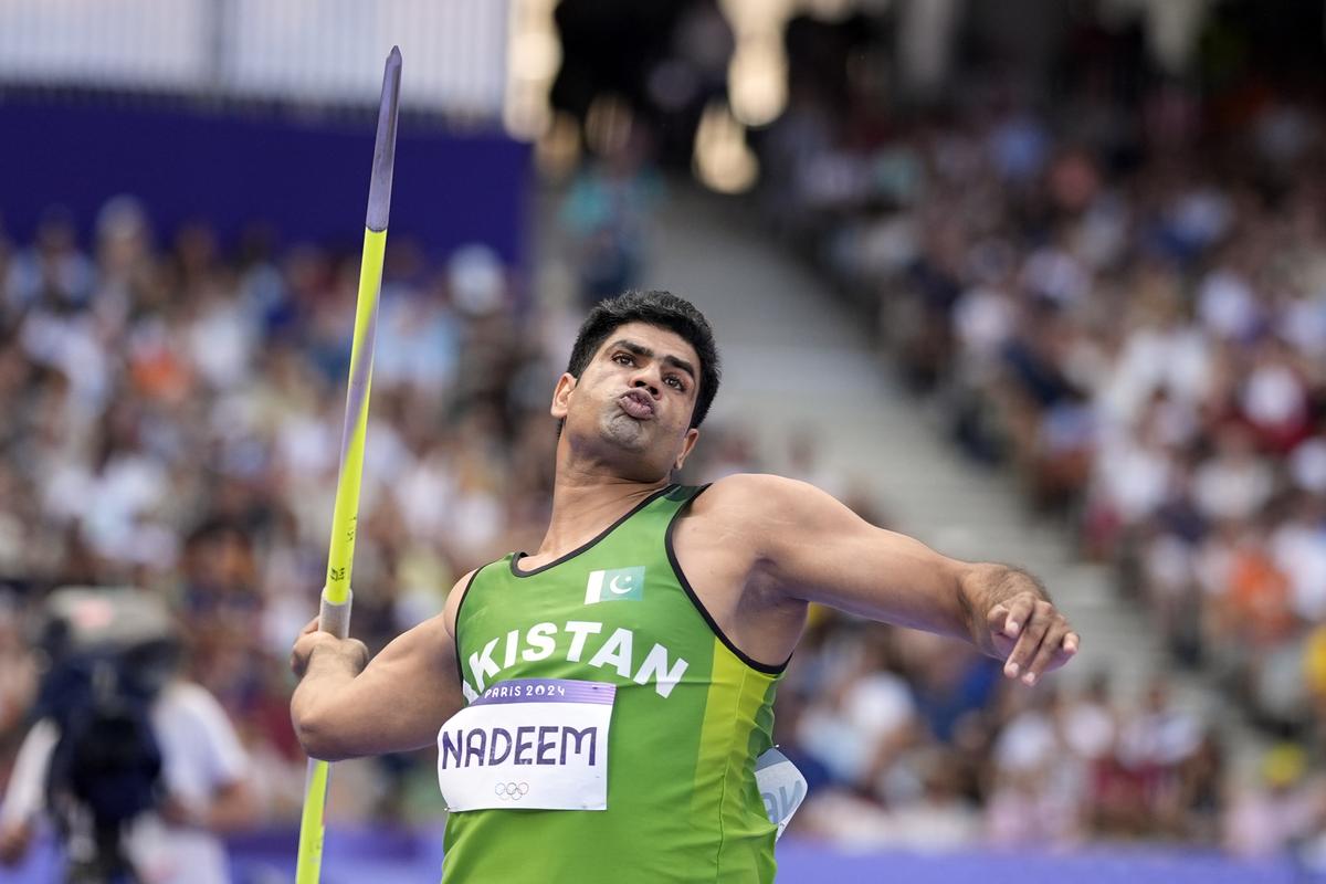 Arshad Nadeem, of Pakistan, competes during the men’s javelin throw qualification at the 2024 Summer Olympics.