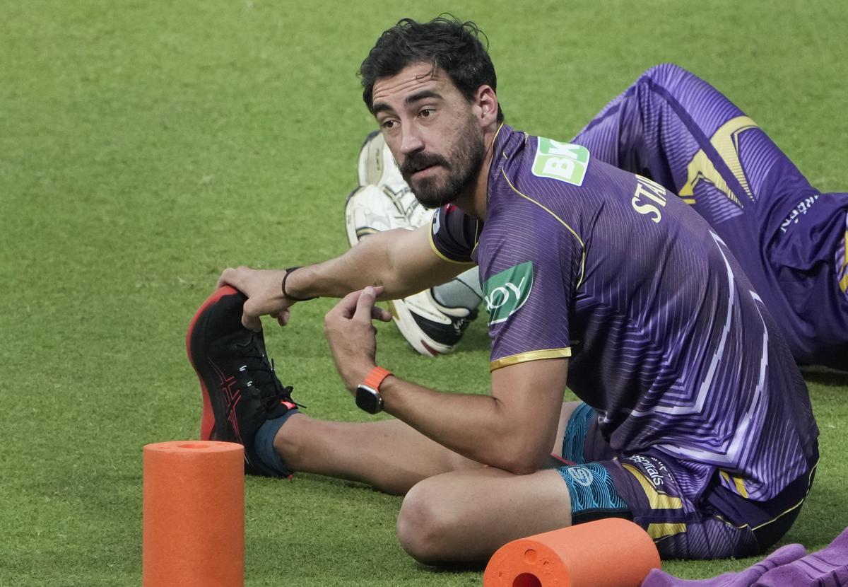 Kolkata: Kolkata Knight Riders’ Mitchell Starc during a practice session ahead of an Indian Premier League (IPL) 2024 T20 cricket match between Kolkata Knight Riders and Punjab Kings. 