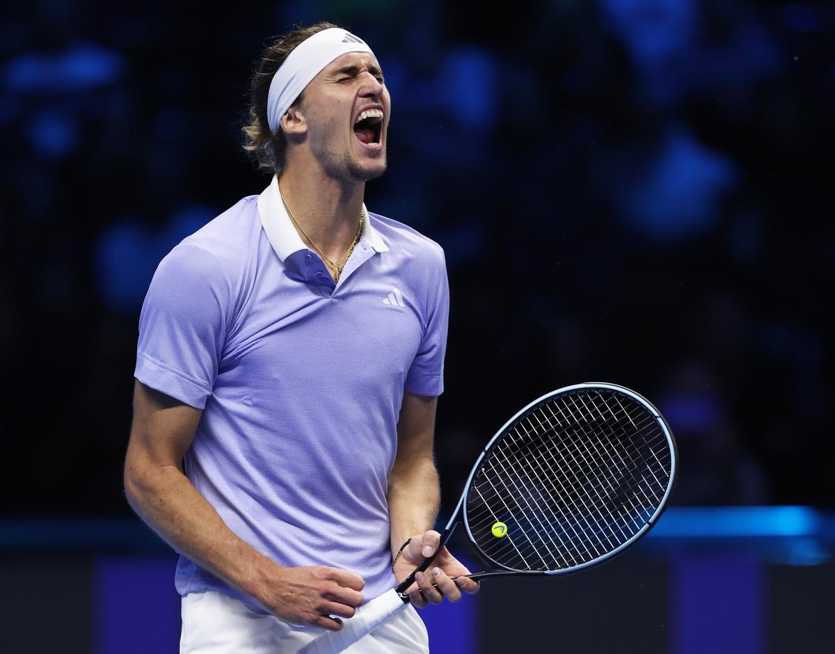 Alexander Zverev of Germany celebrates against Carlos Alcaraz of Spain in their Men’s Singles match.