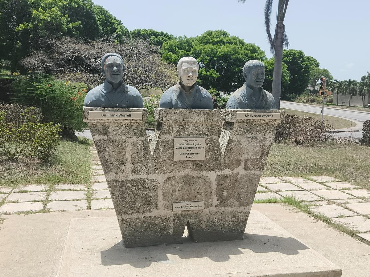 (Left to right) The busts of Sir Frank Worrell, Sir Clyde Walcott and Sir Everton Meekes