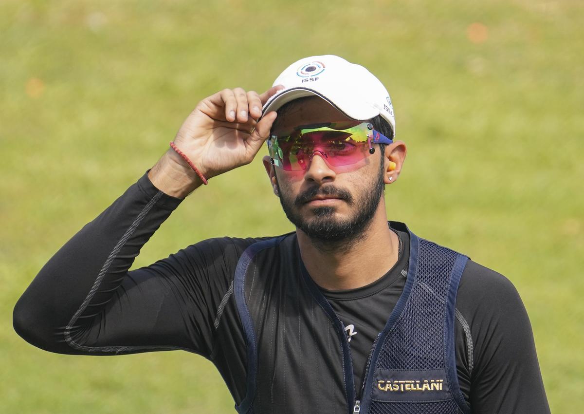 A podium finish: Anantjeet Singh Naruka celebrates after winning the bronze medal in the skeet men’s final at the ISSF World Cup Final in New Delhi.