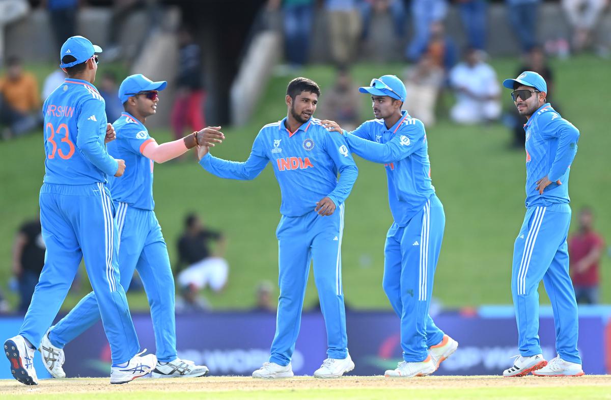 Saumy Pandey (C) in action with teammates during the U-19 World Cup 2024 in South Africa. 